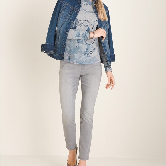 Chico’s 2 L Gray Blue Scroll Floral Print Long Sleeve Lightweight Knit Top - Picture 12 of 12